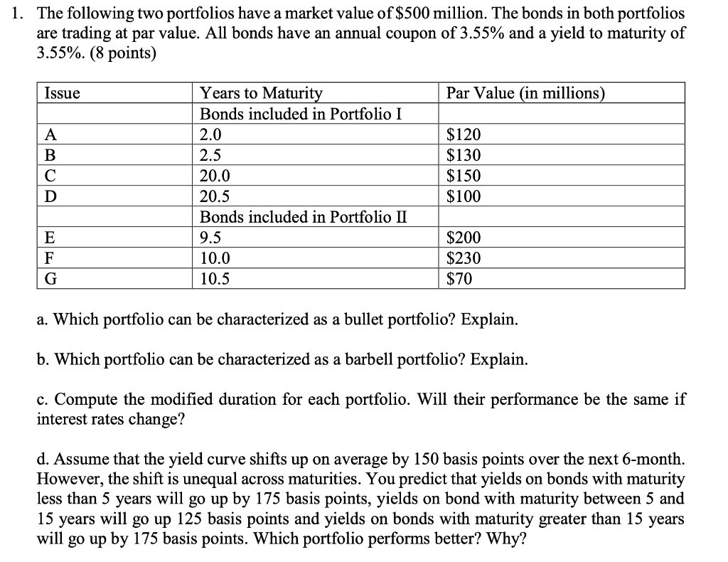 1 the following two portfolios have a market value chegg