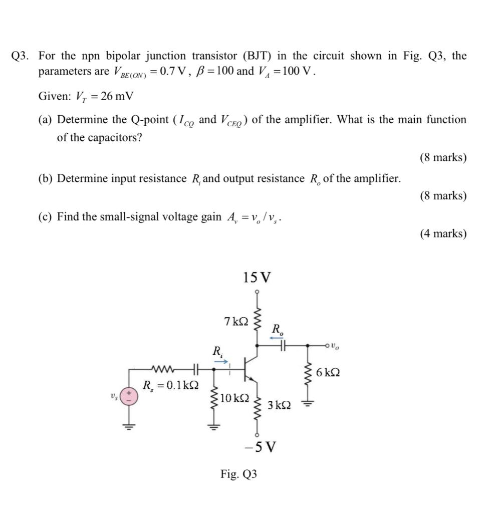 Solved Q3. For the npn bipolar junction transistor (BJT) in | Chegg.com