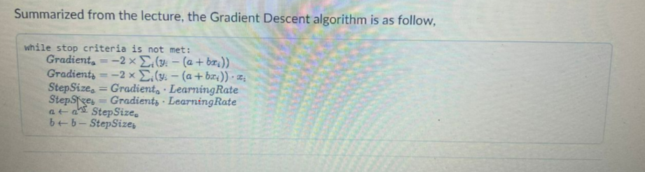 Solved Summarized From The Lecture, The Gradient Descent | Chegg.com