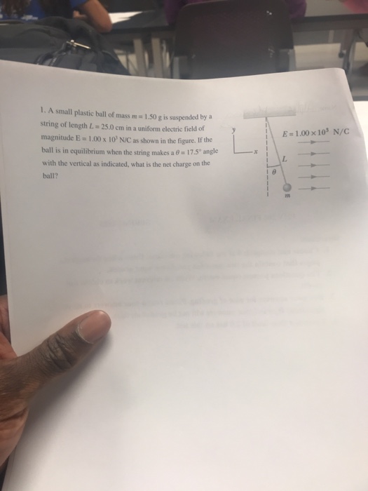 Solved 1. A small plastic ball of mass m 1.50 g is suspended