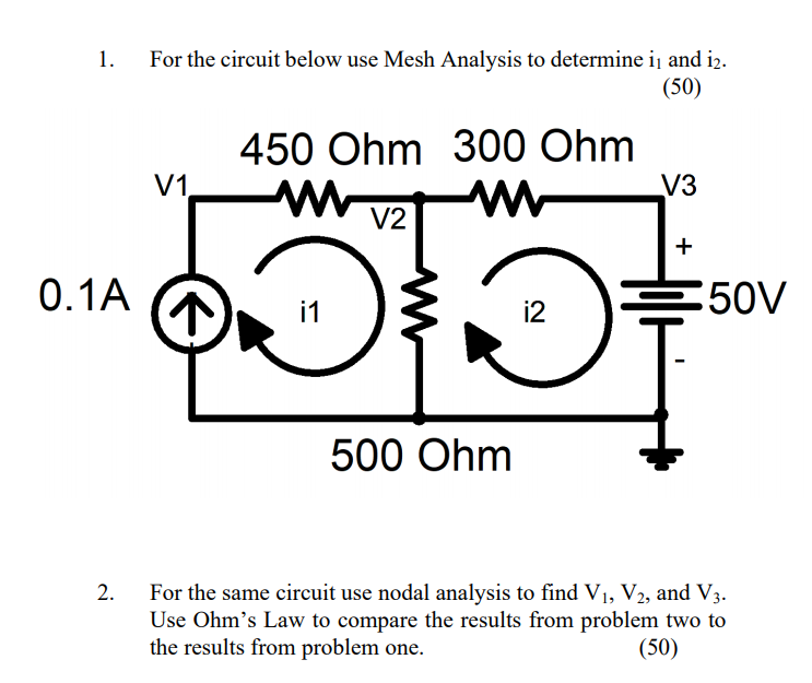 Solved 1. For the circuit below use Mesh Analysis to | Chegg.com