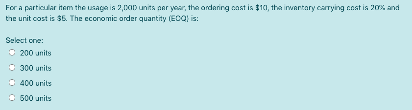 Solved For a particular item the usage is 2,000 units per | Chegg.com
