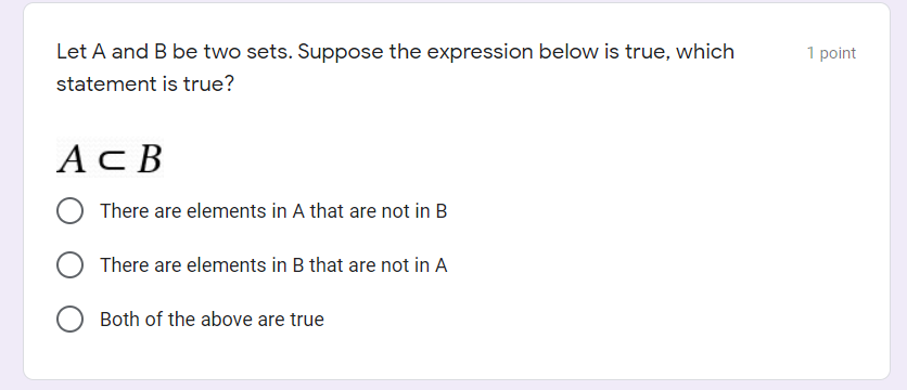 Solved 1 Point Let A And B Be Two Sets. Suppose The | Chegg.com