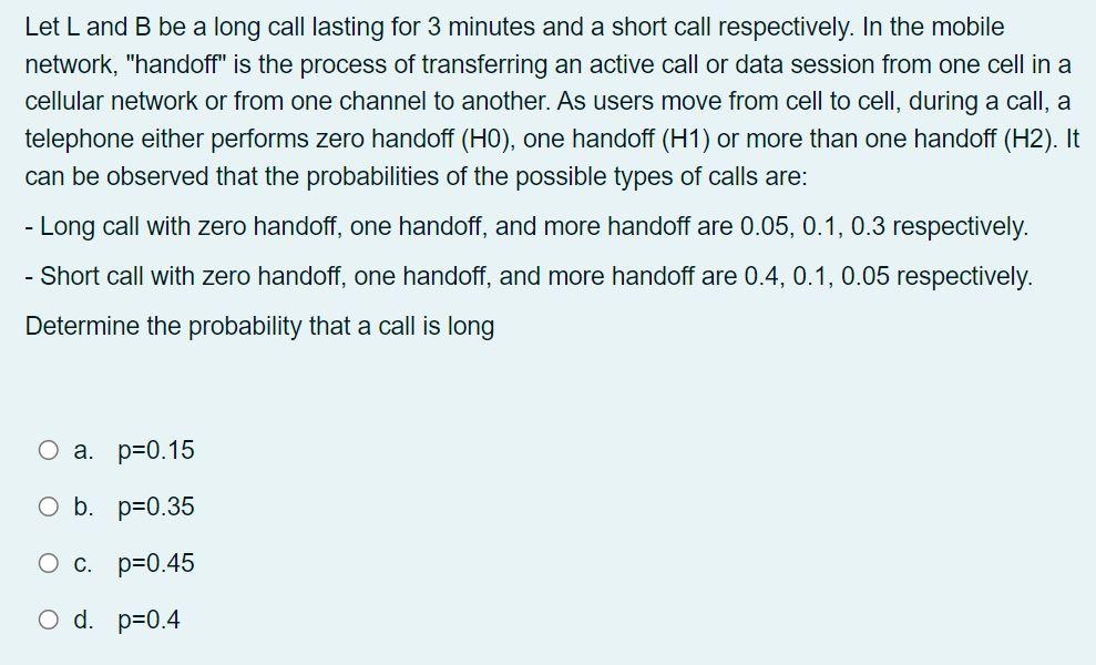 Solved Let L And B Be A Long Call Lasting For 3 Minutes And | Chegg.com