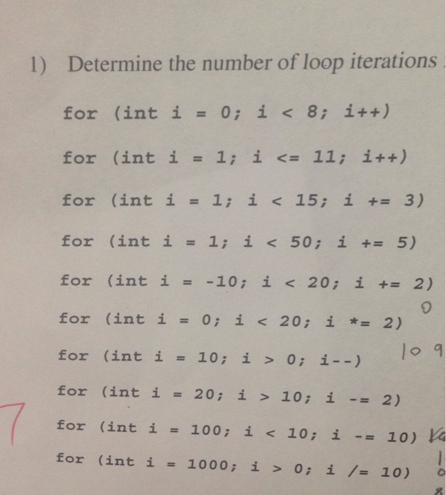 Solved Determine the number of loop iterations for (int í = | Chegg.com
