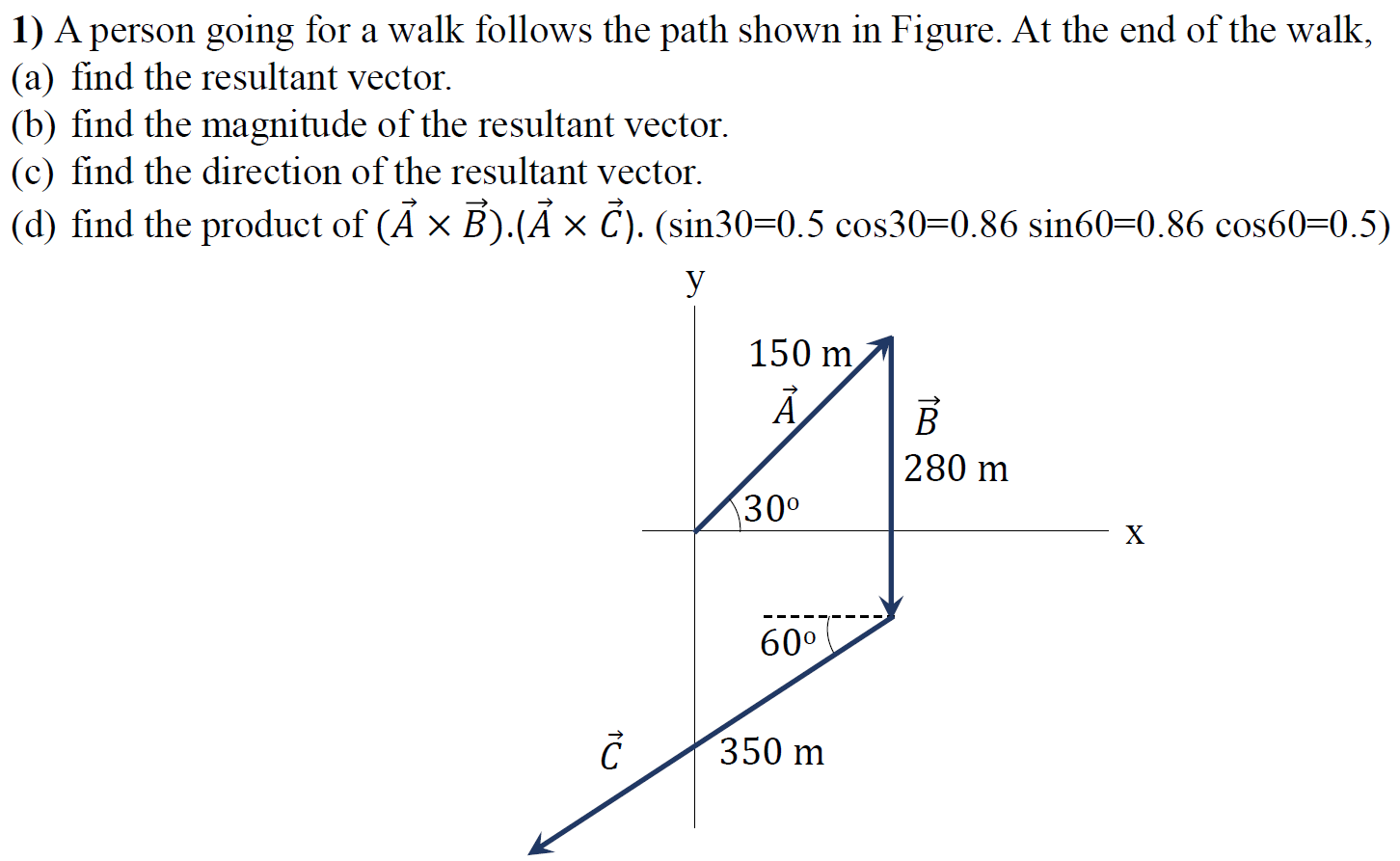 Solved 1) A person going for a walk follows the path shown | Chegg.com