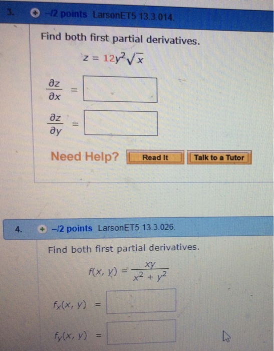 Solved 0 -12 points LarsonET5 13.3.014 Find both first | Chegg.com