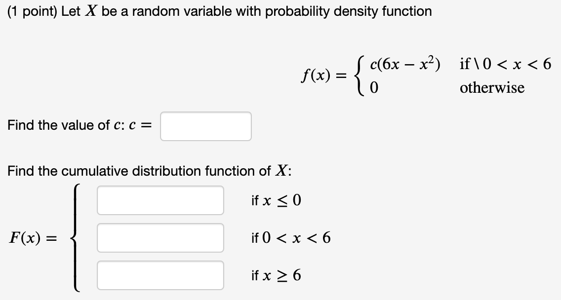 Solved (1 point) Let X be a random variable with probability | Chegg.com