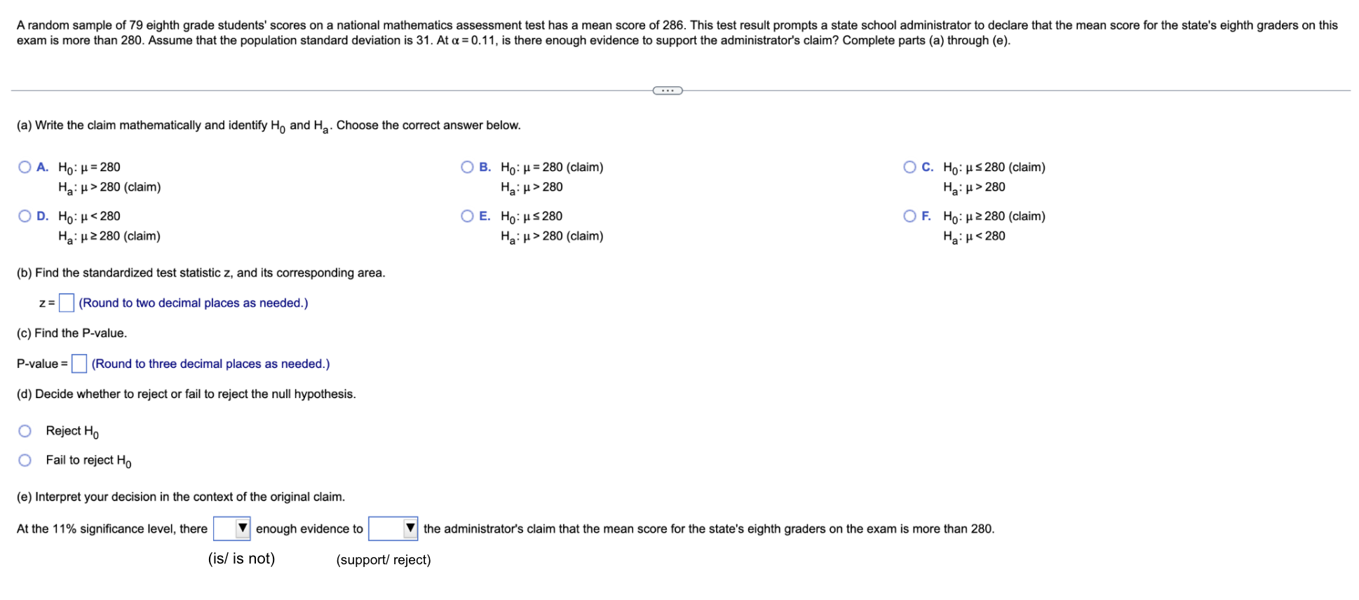 Solved A random sample of 79 eighth grade students' scores | Chegg.com