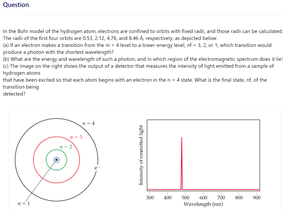 Solved Question In the Bohr model of the hydrogen atom, | Chegg.com