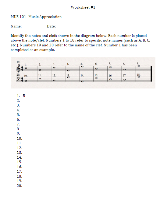 Worksheet #1 MUS 101- Music Appreciation Name: Date: | Chegg.com