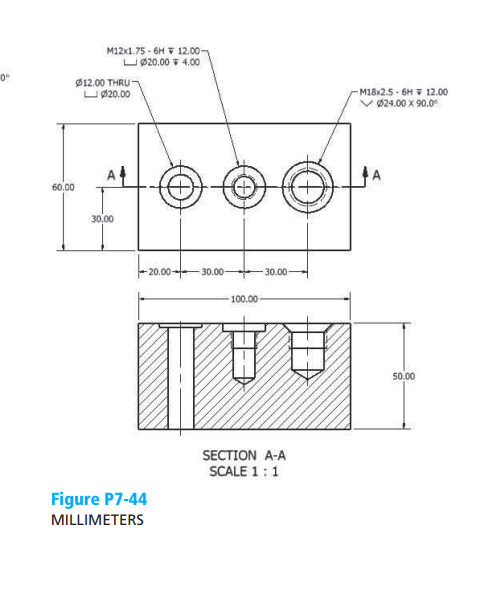 Solved M12x1.75 -6H 7 12.00 20.00 4,00 0 12.00 THRU 20.00 | Chegg.com