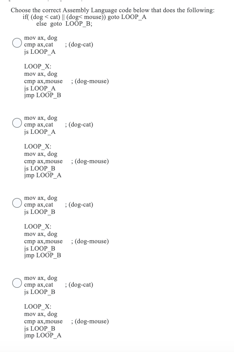 Solved Choose the correct Assembly Language code below that | Chegg.com