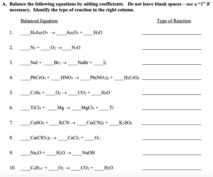 Solved A. Balance The Following Equations By Adding 