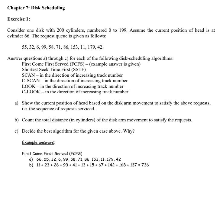 Solved Chapter 7 Disk Scheduling Exercise 1 Consider One