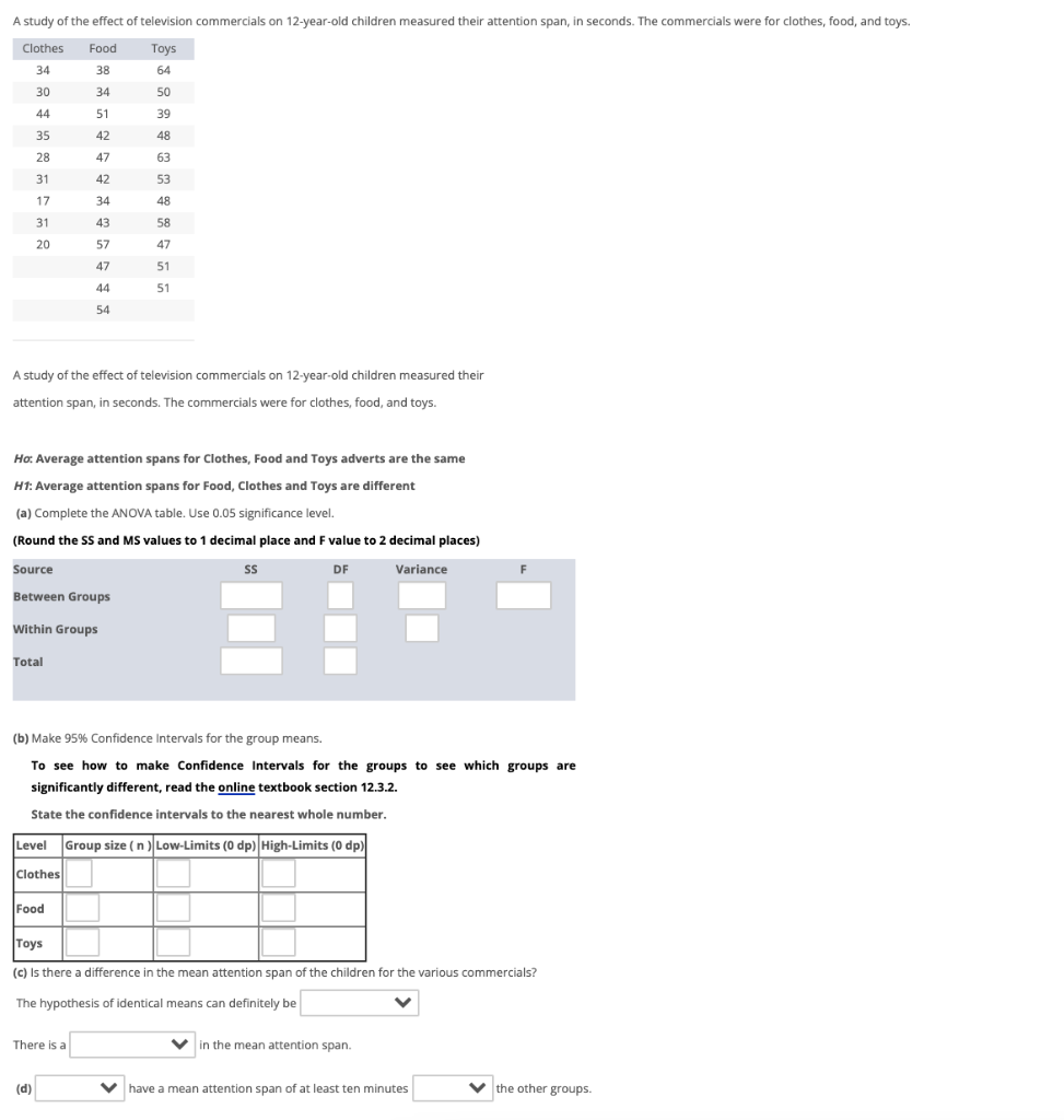 Solved A study of the effect of television commercials on | Chegg.com