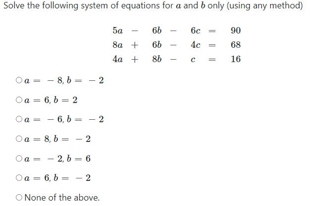 Solved Solve The Following System Of Equations For A And B | Chegg.com