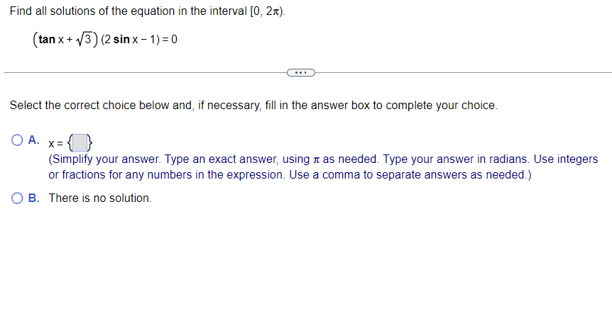 Solved Find all solutions of the equation in the interval | Chegg.com