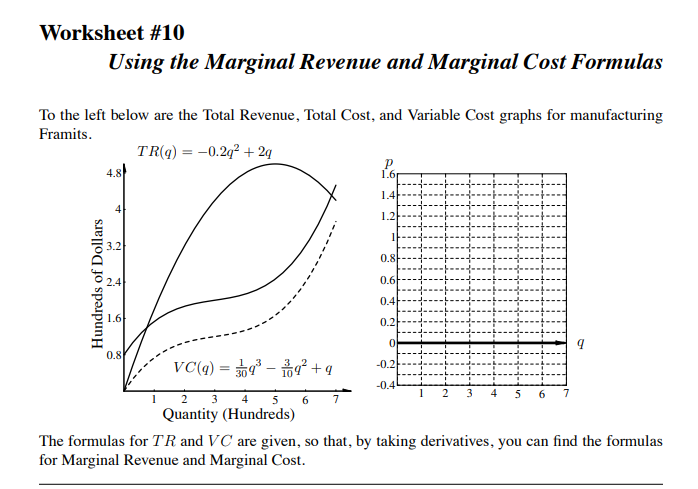 Solved Worksheet #10 Using the Marginal Revenue and Marginal | Chegg.com