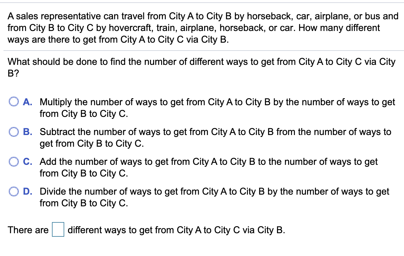 Solved A Sales Representative Can Travel From City A To City | Chegg.com