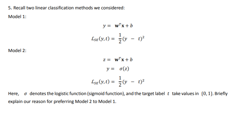 Solved 5. Recall two linear classification methods we | Chegg.com