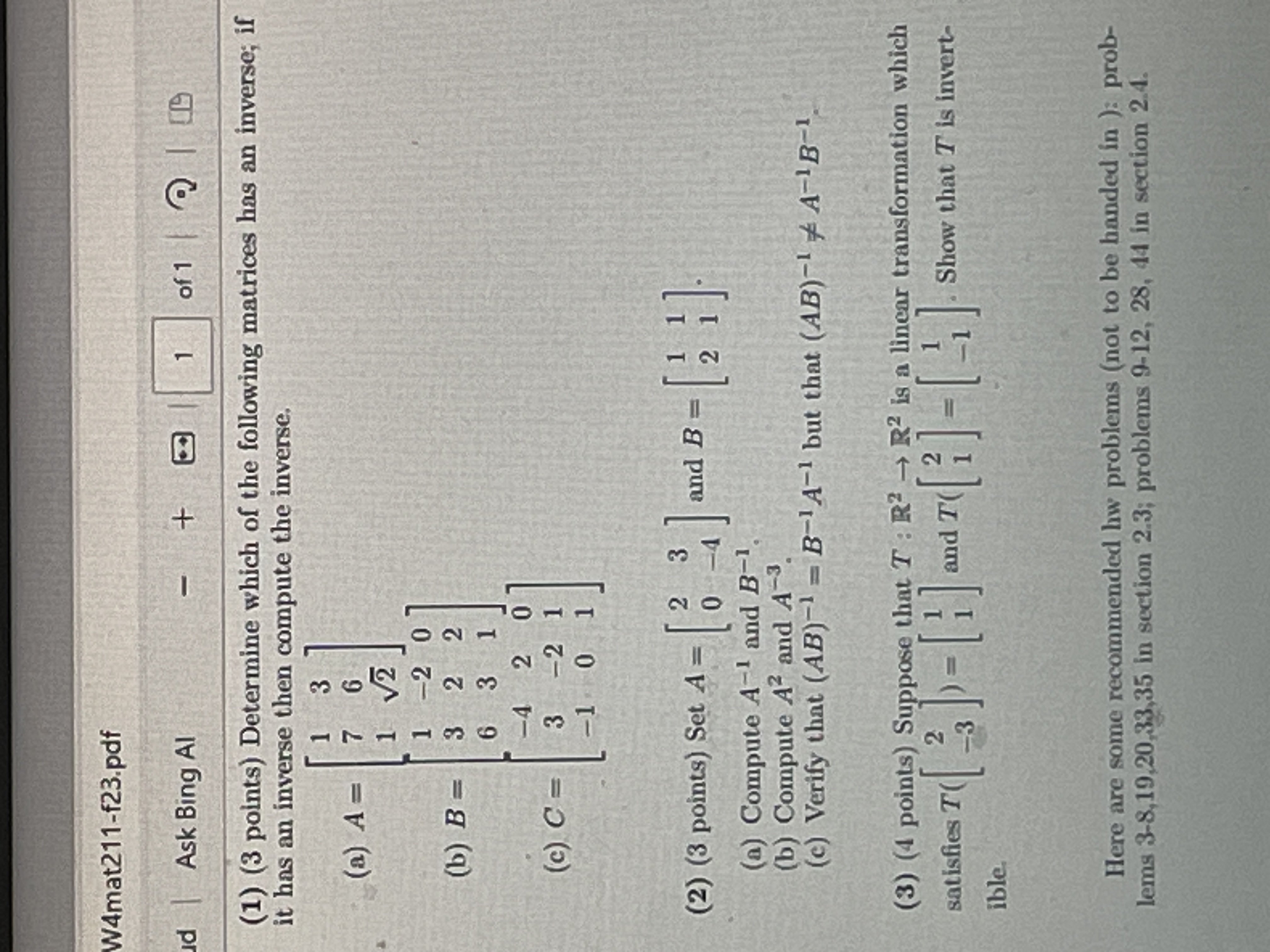 Solved (1) (3 Points) Determine Which Of The Following 