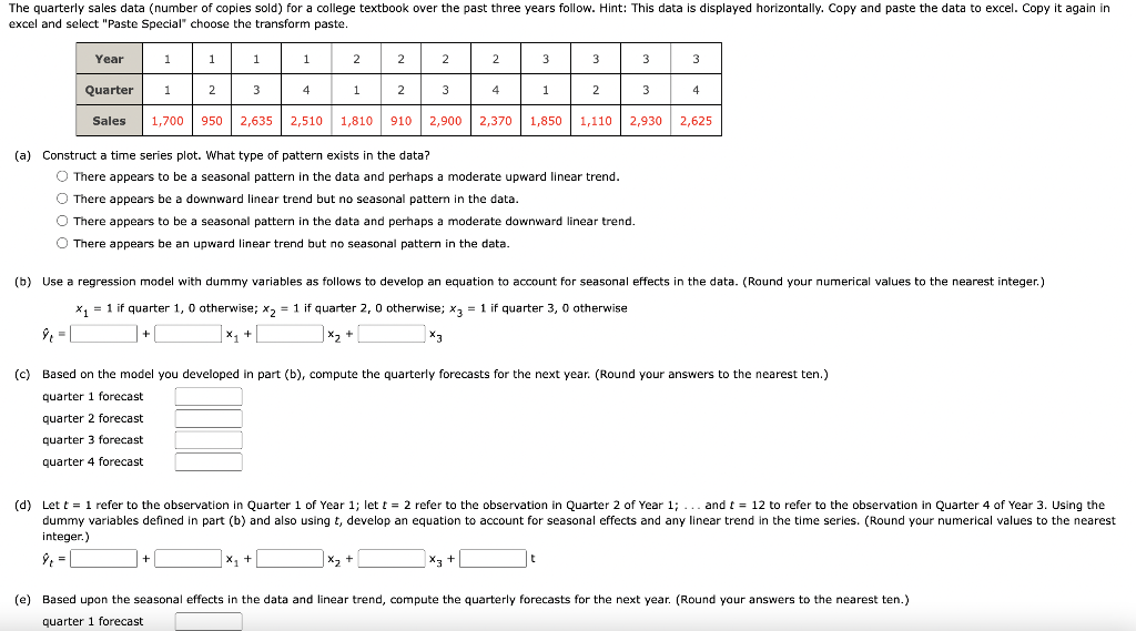 Solved (a) Construct a time series plot. What type of | Chegg.com