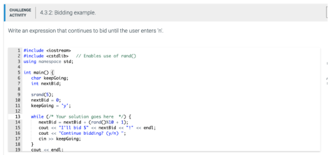 Solved CHALLENGE ACTIVITY 4.3.2: Bidding example Write an | Chegg.com