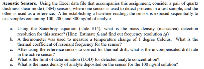 Acoustic Sensors. Using the Excel data file that | Chegg.com