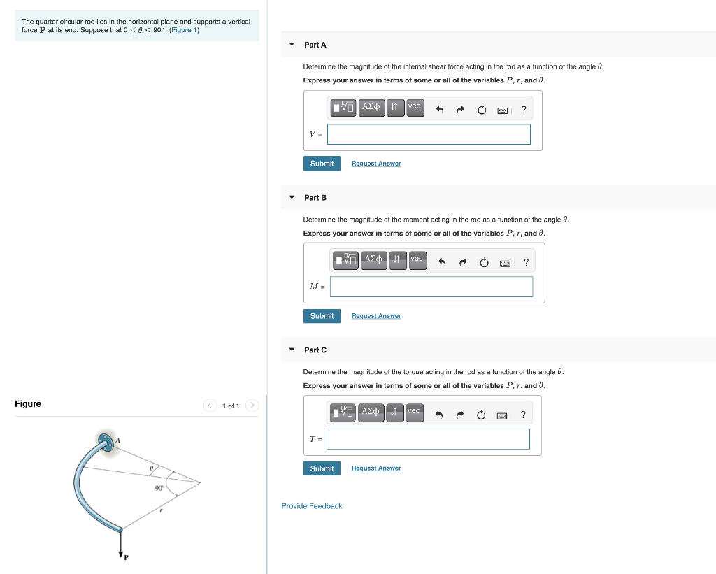 Solved The quarter circular rod lies in the horizontal plane | Chegg.com
