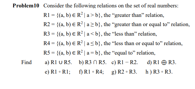 Solved Problem10 Consider The Following Relations On The Set | Chegg.com