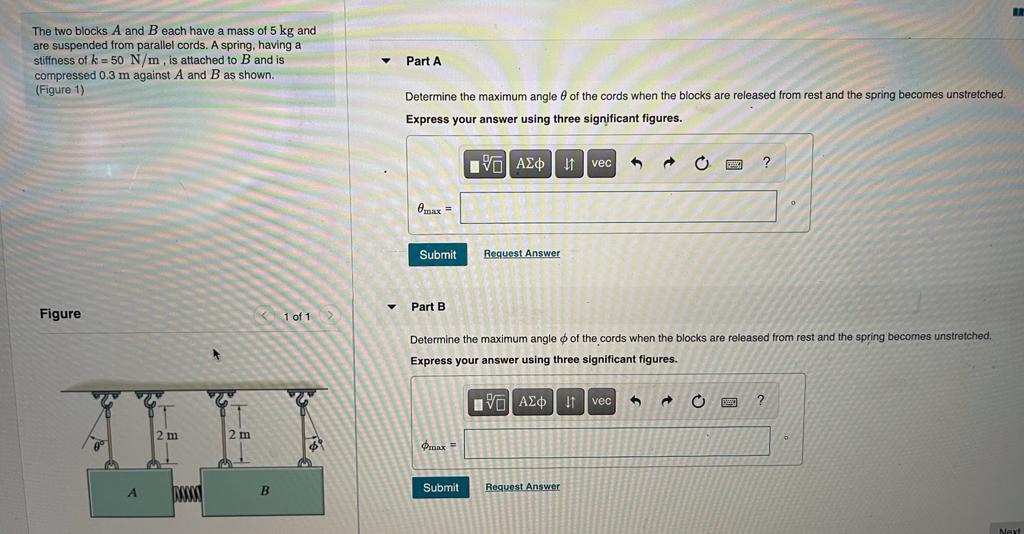 Solved The Two Blocks A And B Each Have A Mass Of 5 Kg And | Chegg.com