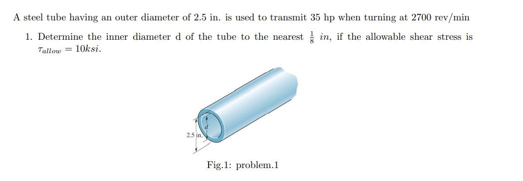Solved A steel tube having an outer diameter of 2.5 in. is | Chegg.com
