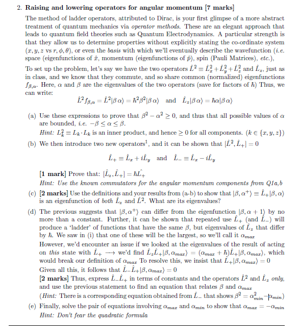 Solved 2. Raising and lowering operators for angular | Chegg.com