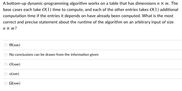 Solved A bottom-up dynamic-programming algorithm works on a | Chegg.com