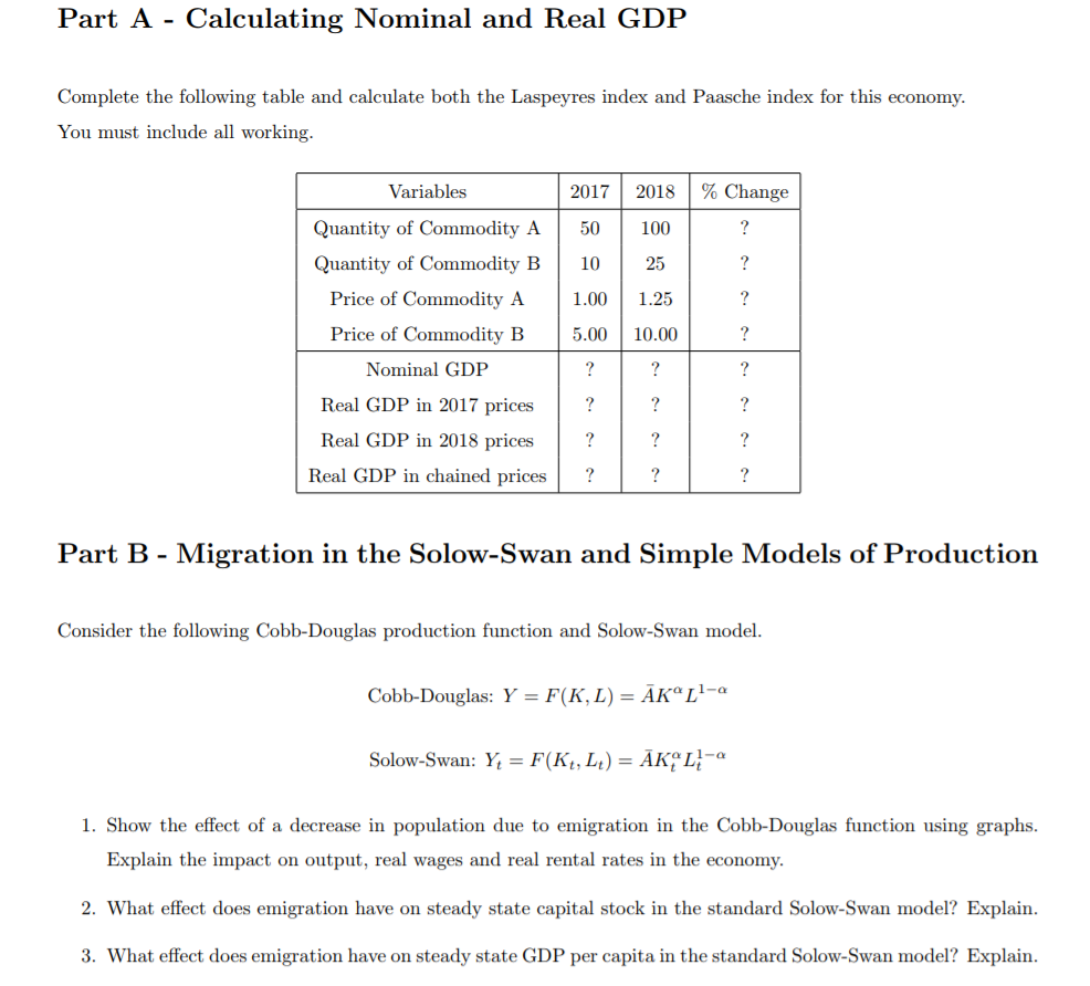 Solved Part A - Calculating Nominal and Real GDP Complete | Chegg.com