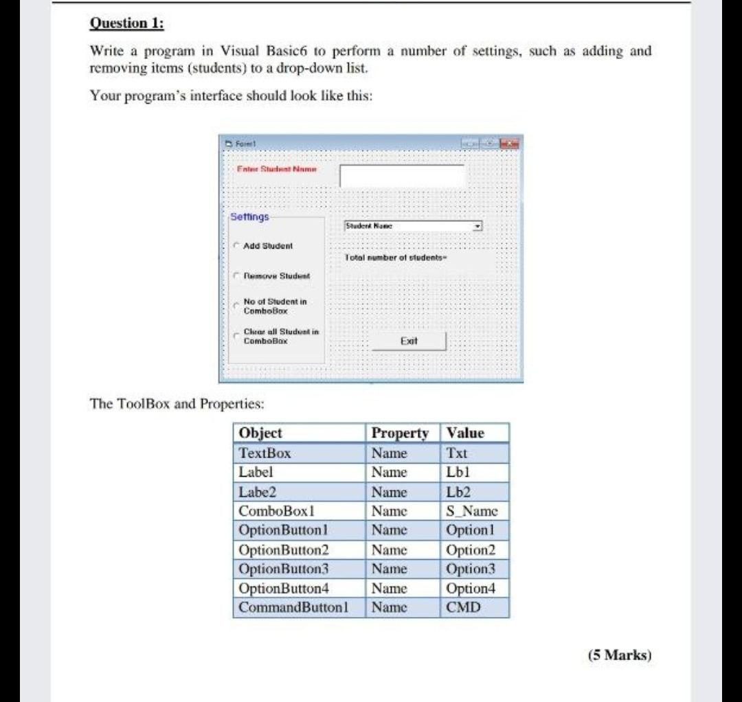 Solved Question 1: Write a program in Visual Basich to | Chegg.com