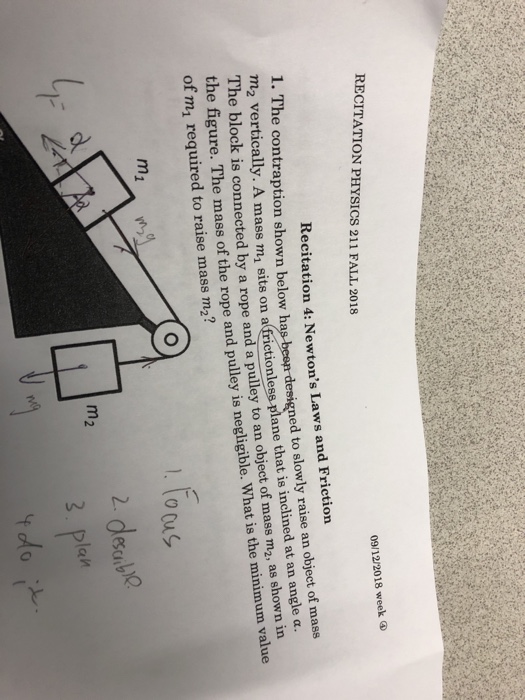 Solved RECITATION PHYSICS 211 FALL 2018 09/12/2018 Week | Chegg.com