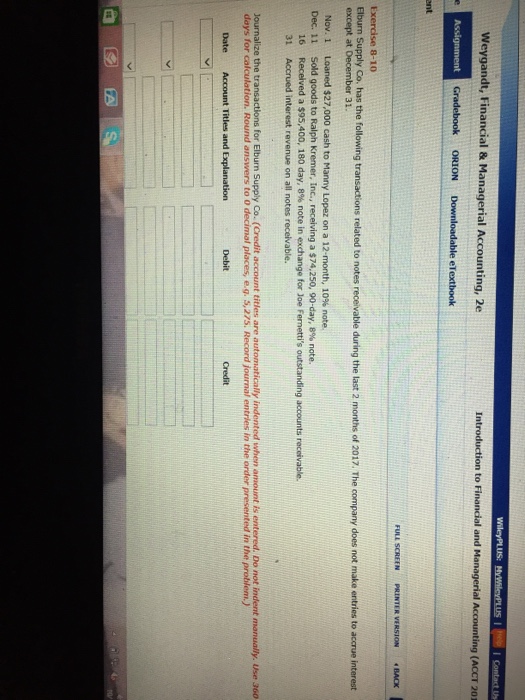 Solved Weygandt Financial Managerial Accounting 2e Chegg