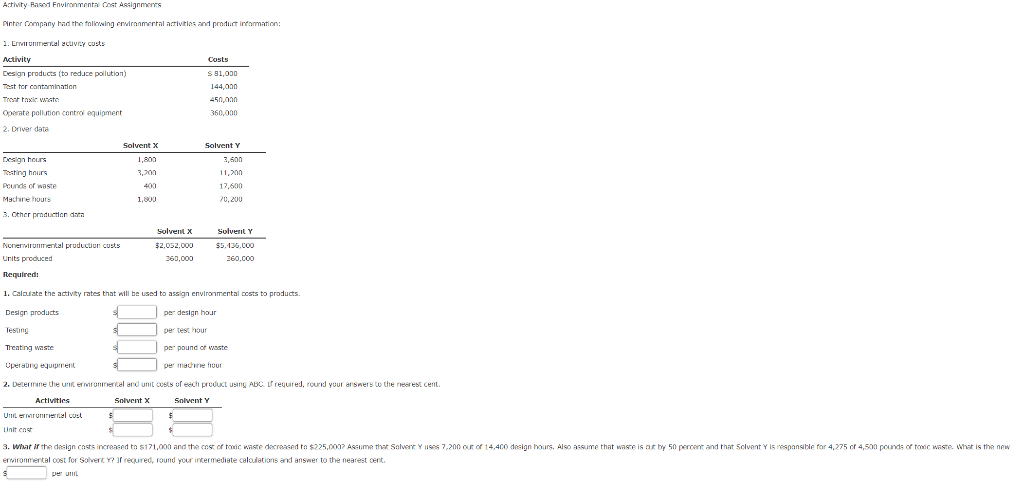 Solved Activity Based Environmental Cost Assignments Pinter | Chegg.com