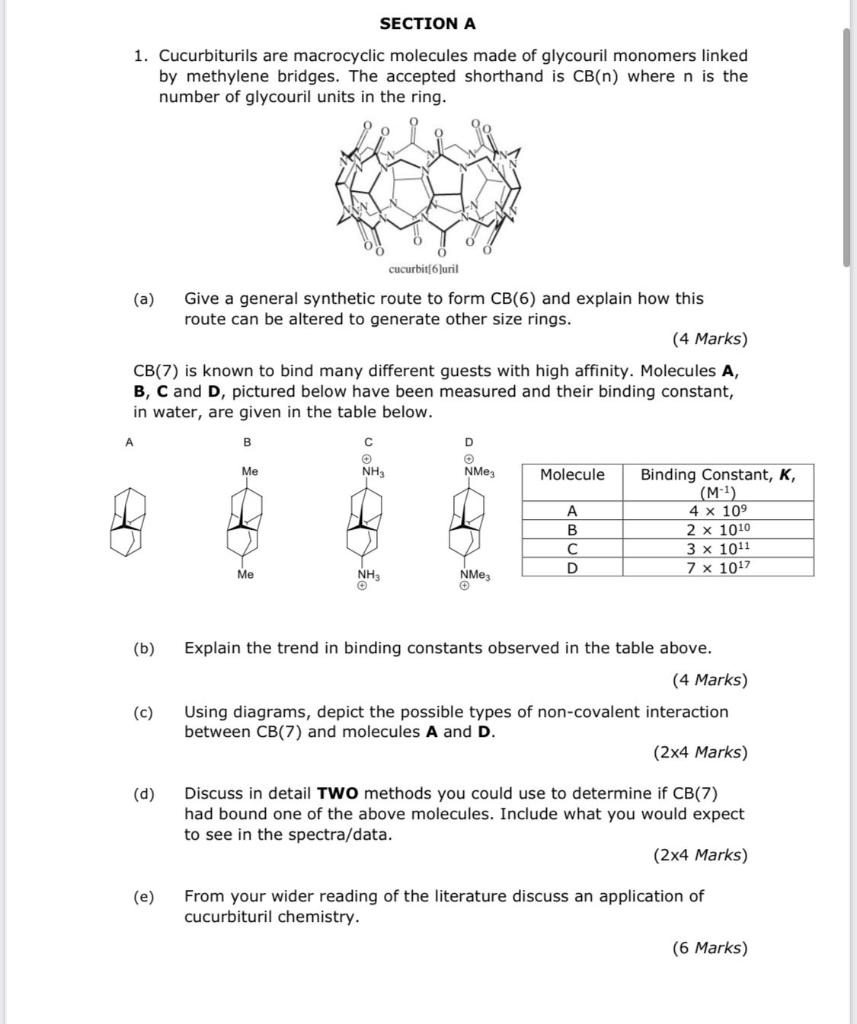 Solved 1. Cucurbiturils are macrocyclic molecules made of | Chegg.com