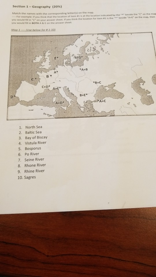 Solved Section 1-Geography (20%) Match The Names With The | Chegg.com