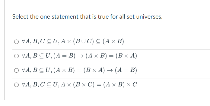 Solved Select the one statement that is true for all set | Chegg.com