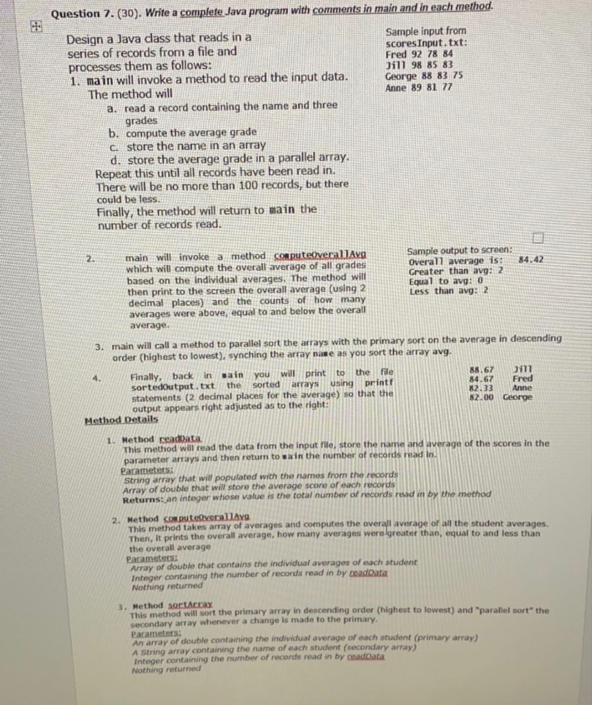Solved Question 7. (30). Write a complete Java program with | Chegg.com