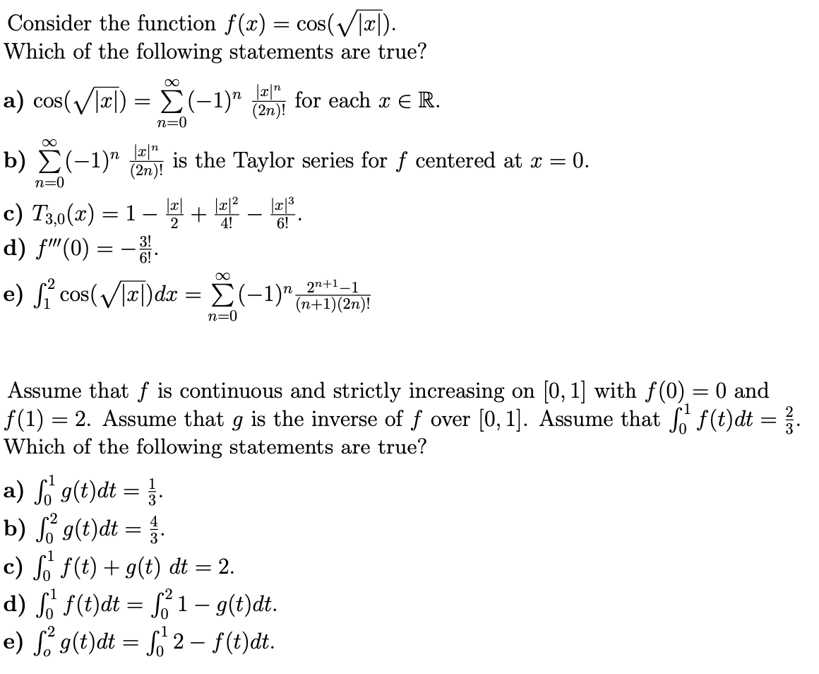 Solved Consider The Function F X Cos V C Which Of Chegg Com