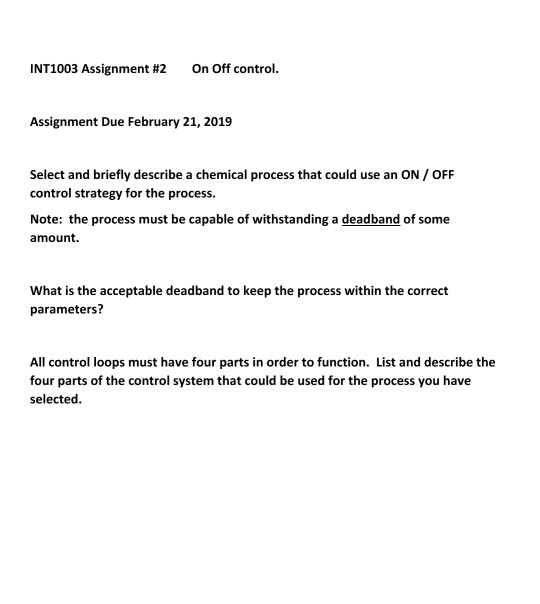 Solved INT1003 Assignment #2 On Off control. Assignment Due | Chegg.com