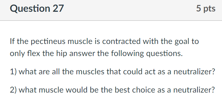 Solved Question 27 5 pts If the pectineus muscle is | Chegg.com