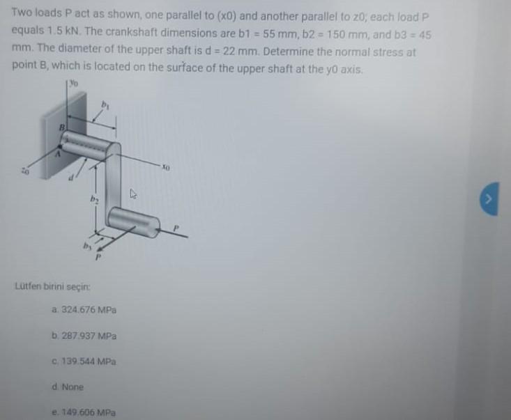 Solved Two loads P act as shown, one parallel to (x0) and | Chegg.com