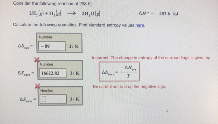 Solved Consider The Following Reaction At 298 K 2h2 G