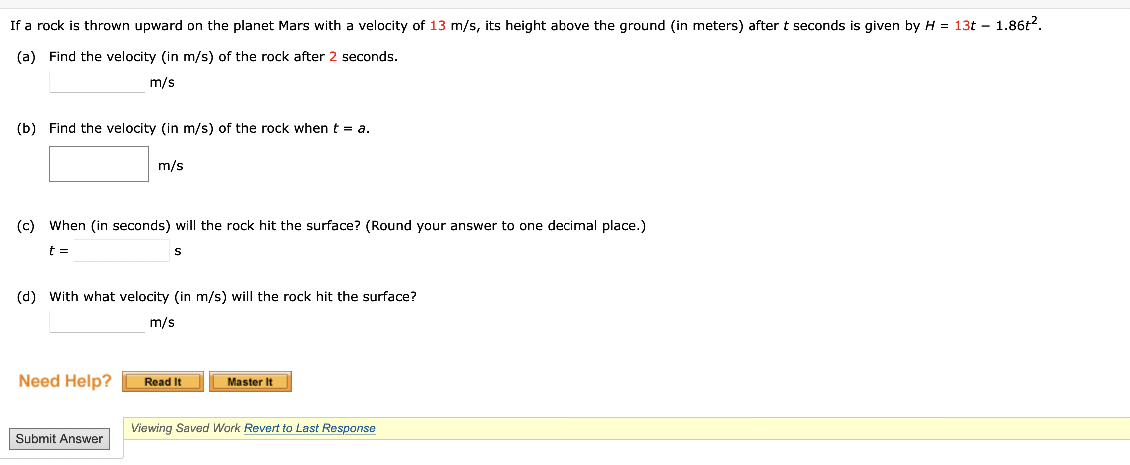 Solved If a rock is thrown upward on the planet Mars with a | Chegg.com